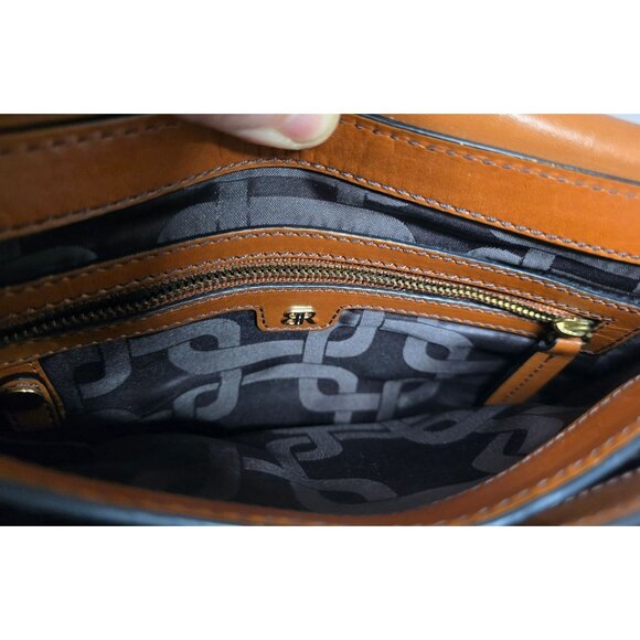 Vintage Tan Leather Crossbody Bag With Gold Accents & Turn-Lock Closure - Picture 5 of 12